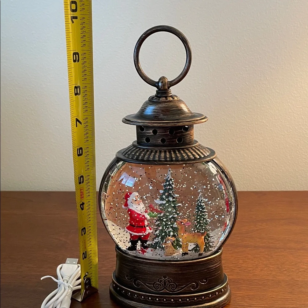 Musical Light Up Christmas Lantern Snow Globe with Santa and Reindeer